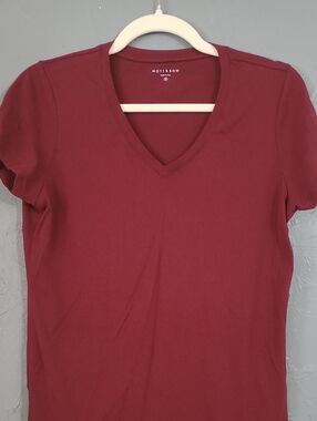 MOTT & BOW Burgundy V-Neck T-Shirt Pima Cotton Modal Size M